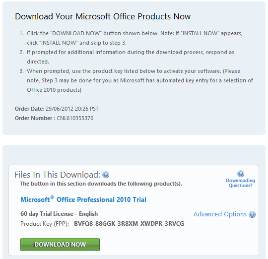 serial key for office 2010 professional